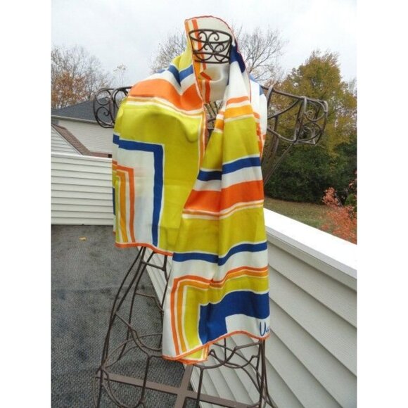 Vintage 1960’s Scarves by VERA Stripe Scarf Blue Orange Yellow Made in Japan - Picture 1 of 6